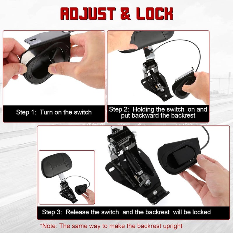INNOGLOW Motorcycle Adjustable Driver and Rider Backrest with Chrome Mounting Kit for Harley Touring Electra Glide Road King Street Glide CVO 2009-2020 - Image 3